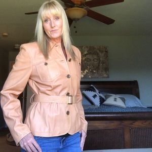 Harley Davidson belted leather jacket.